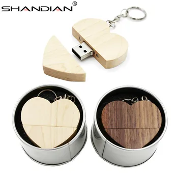 SHANDIAN Бесплатный пользовательский логотип деревянное Сердце + металлическая подарочная коробка USB Флэш-накопитель 2,0 64 ГБ 32 ГБ 16 ГБ 4 ГБ U Диск фотографии свадебных подарков