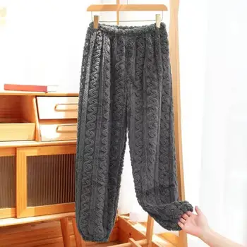 Бархатные брюки, Пижамные брюки длиной до щиколотки, Свободные, непромокаемые, Шикарные Женские однотонные плюшевые термоштаны для сна