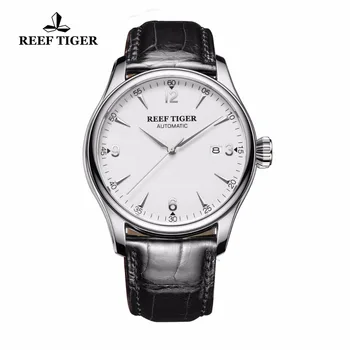 Деловые механические часы Reef Tiger/RT, Сапфировое стекло, Сталь 316L, ремешок из натуральной кожи, Кожаный ремешок для часов RGA823G