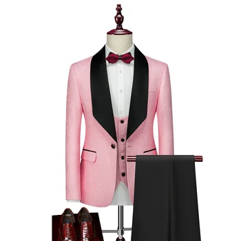 (Куртки + жилет + Брюки) Брендовая одежда 2023, Блейзеры, мужское высококачественное пальто с ласточкиным хвостом/приталенный модный деловой костюм-тройка