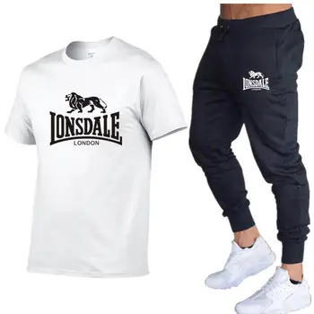 Летняя горячая распродажа, футболка + брюки, повседневный костюм от бренда Lonsdale, Спортивные штаны для бега, футболка в стиле хип-хоп, модная мужская спортивная одежда