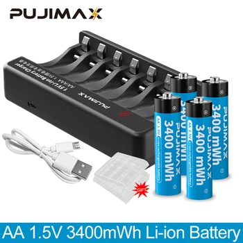 Литиевая батарея PUJIMAX AA 1,5 В 3400 МВтч Аккумуляторная батарея для игрушечного будильника с дистанционным управлением с оригинальным зарядным устройством