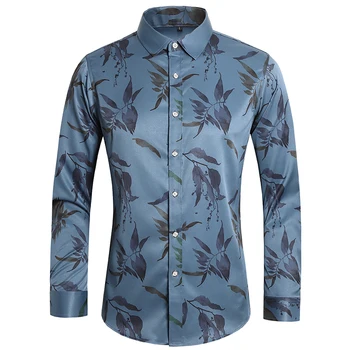 Новая мужская рубашка 2023 года, осенняя эластичная цифровая печать, большие размеры, M-7XL, рубашка с длинными рукавами и цветами