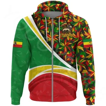 Новый осенне-зимний мужской свитер африканского региона с украшением в виде 3D печати, эфиопский флаг Иудейского льва, толстовка с капюшоном на молнии Rasta