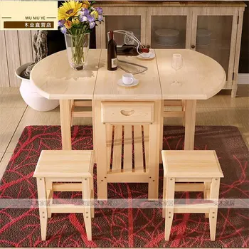Полукруглый Складной журнальный обеденный стол с двумя стульями (без ящиков) Мебель для гостиной из массива сосны