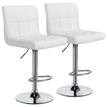 Регулируемый современный барный стул со средней спинкой из искусственной кожи, комплект из 2 предметов, белый