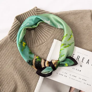 Шарф из 100% шелка в стиле зеленых лугов, женский весенне-летний тонкий маленький квадратный шарф, многофункциональный шейный платок, шейный платок